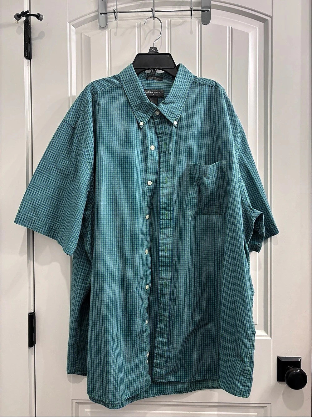 Saddlebred Easy Care Short Sleeve Plaid Shirt Blue & Green XXL